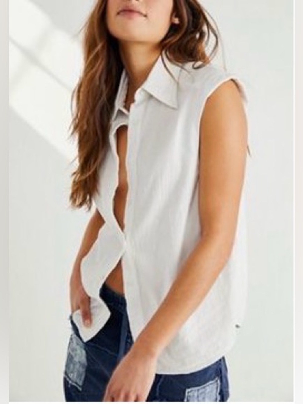 Fee People Nichola Sleeveless White Button-Up Shirt NWOT